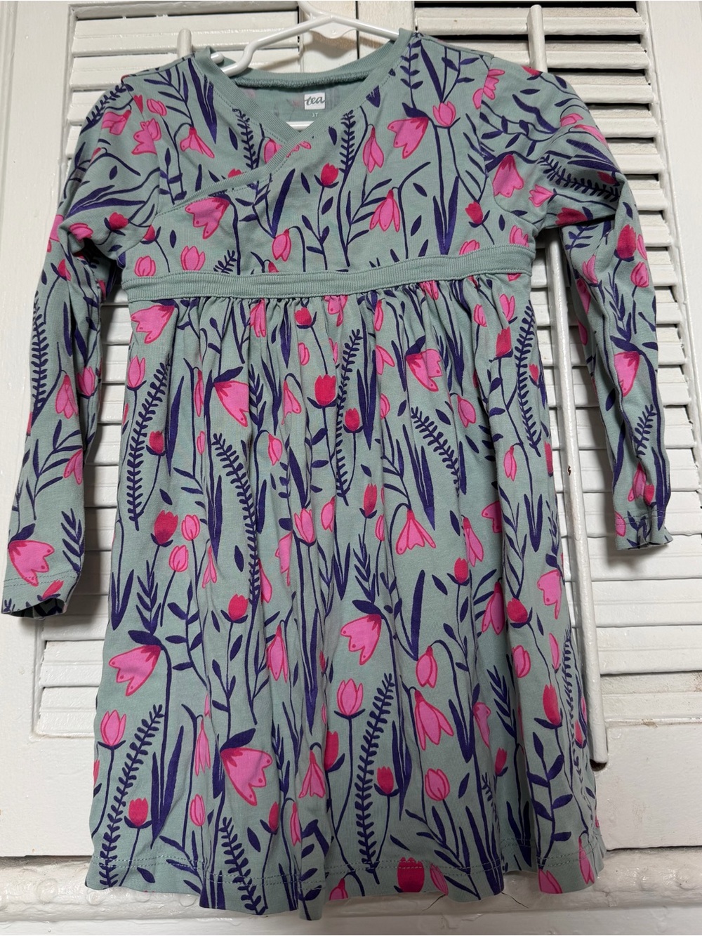 Tea Collection Girls Floral Long-Sleeve Dress blue pink purple 3T